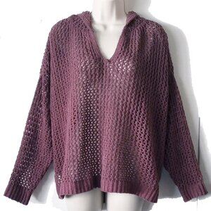 NWT Maurices Open Weave Soft Hoodie Sweater 2X Dark Mauve FLAW?